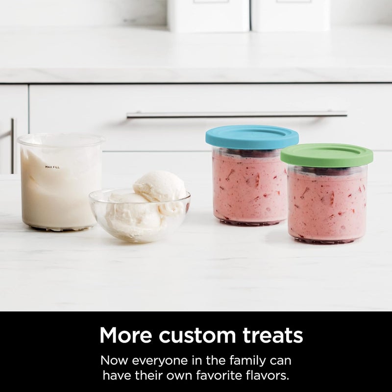 Ninja CREAMi Pints 2 Pack, Compatible with NC299AMZ & NC300s Series CREAMi Ice Cream Makers, Genuine Pint, BPA-Free & Dishwasher Safe, Color Lids, 1 Pint Each, Clear/Lime/Aqua, XSKPLID2CD - Image 5